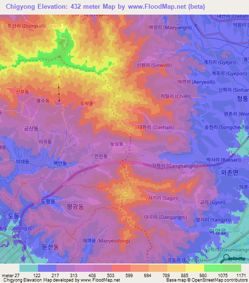 Chigyong,South Korea Elevation Map