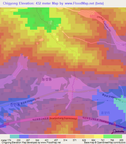 Chigyong,South Korea Elevation Map