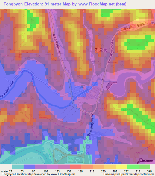 Tongbyon,South Korea Elevation Map