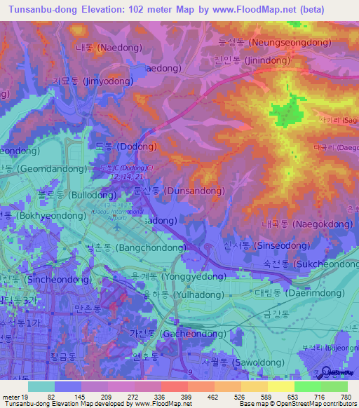 Tunsanbu-dong,South Korea Elevation Map