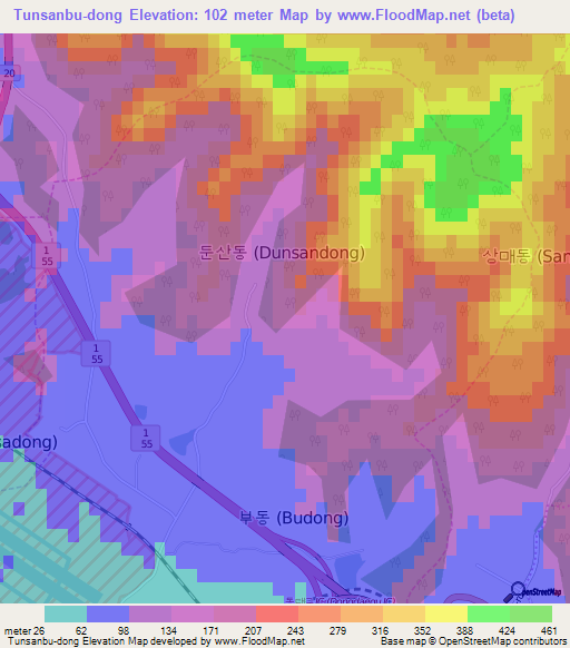 Tunsanbu-dong,South Korea Elevation Map