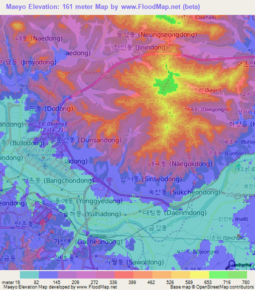 Maeyo,South Korea Elevation Map