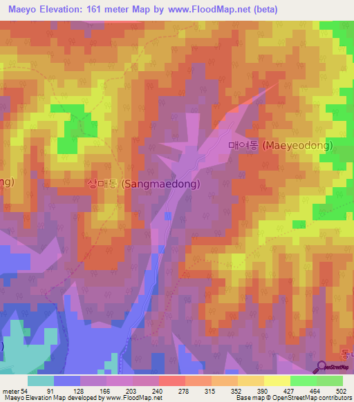 Maeyo,South Korea Elevation Map