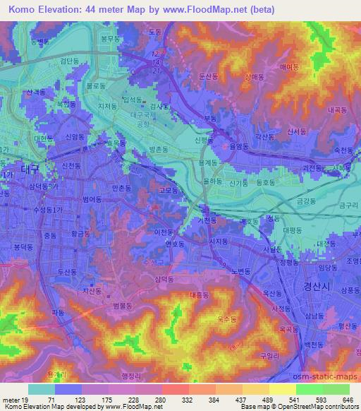 Komo,South Korea Elevation Map