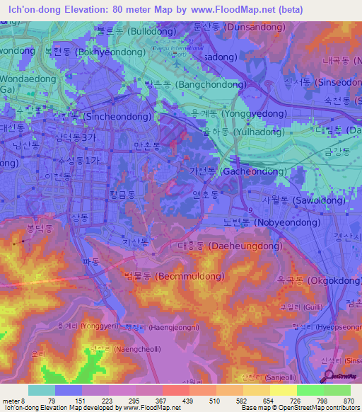 Ich'on-dong,South Korea Elevation Map