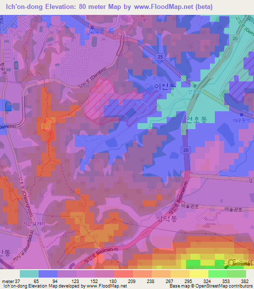 Ich'on-dong,South Korea Elevation Map