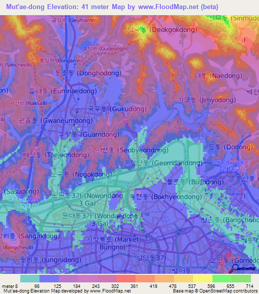 Mut'ae-dong,South Korea Elevation Map