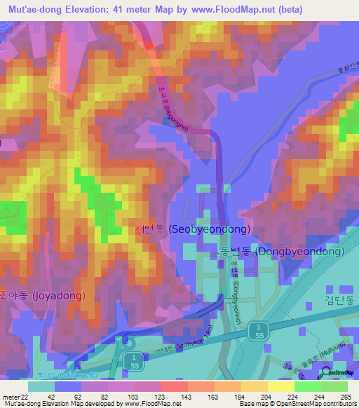 Mut'ae-dong,South Korea Elevation Map