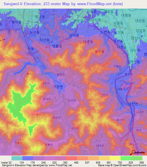 Sangwol-li,South Korea Elevation Map