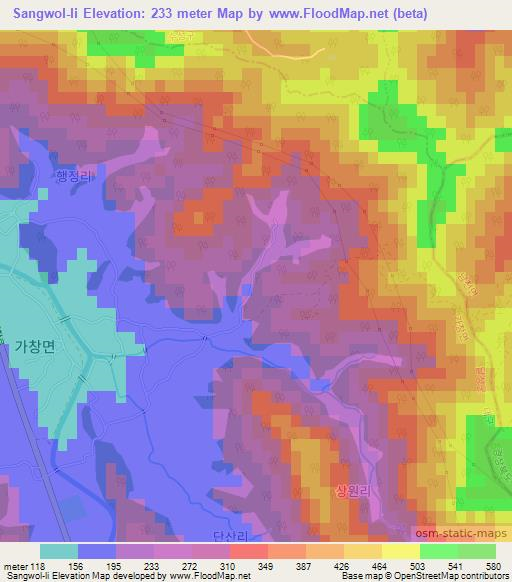 Sangwol-li,South Korea Elevation Map