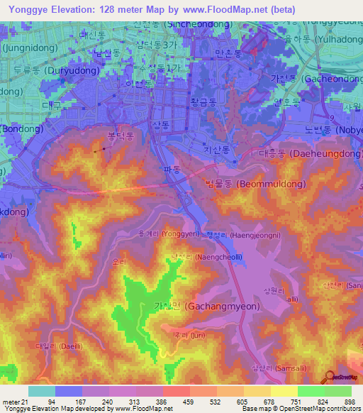Yonggye,South Korea Elevation Map