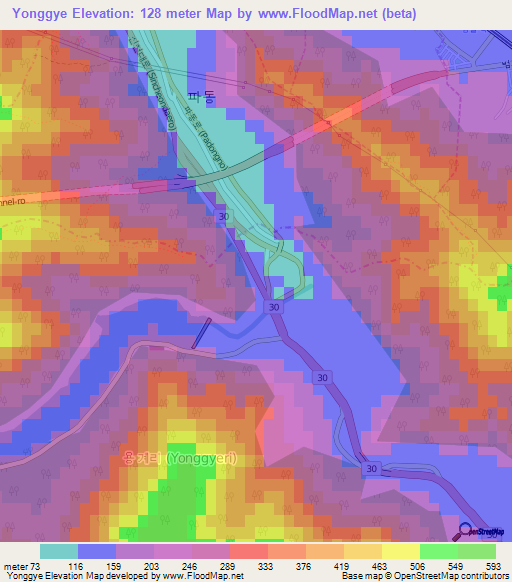 Yonggye,South Korea Elevation Map