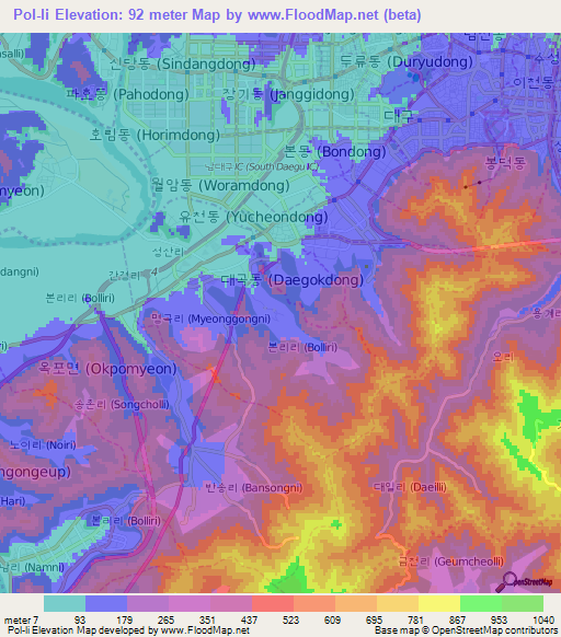 Pol-li,South Korea Elevation Map