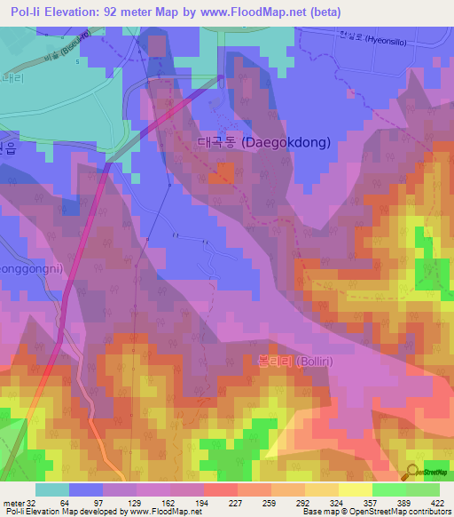 Pol-li,South Korea Elevation Map