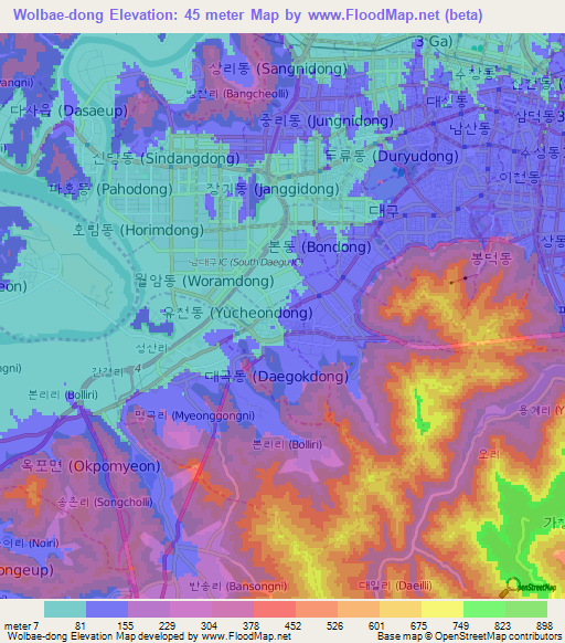 Wolbae-dong,South Korea Elevation Map