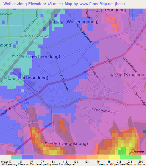 Wolbae-dong,South Korea Elevation Map