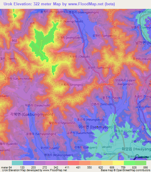 Urok,South Korea Elevation Map