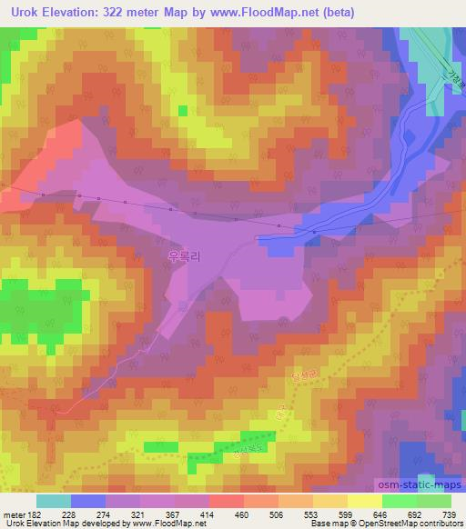 Urok,South Korea Elevation Map