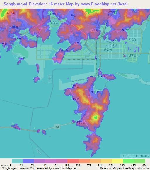Songbung-ni,South Korea Elevation Map