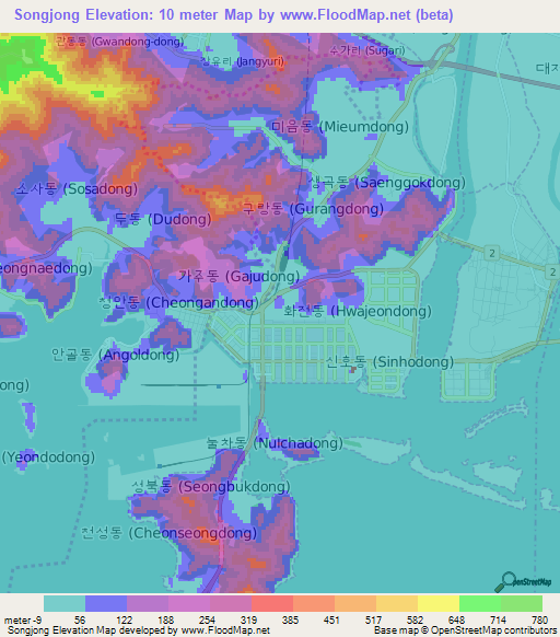 Songjong,South Korea Elevation Map
