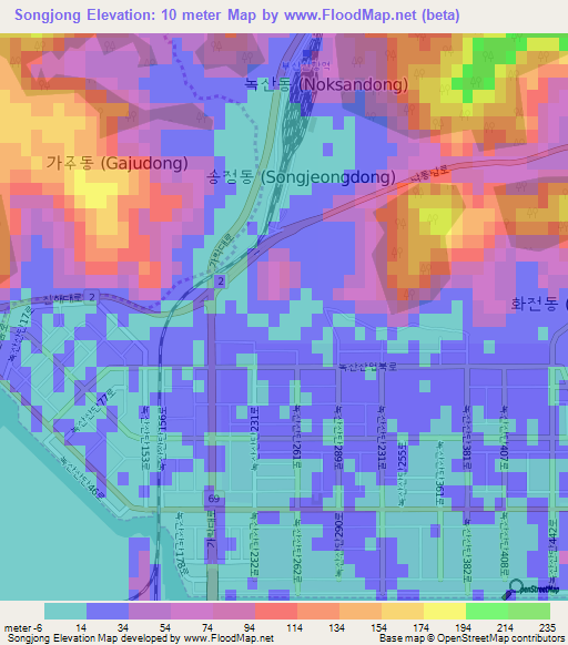 Songjong,South Korea Elevation Map