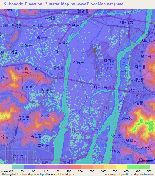 Subongdo,South Korea Elevation Map