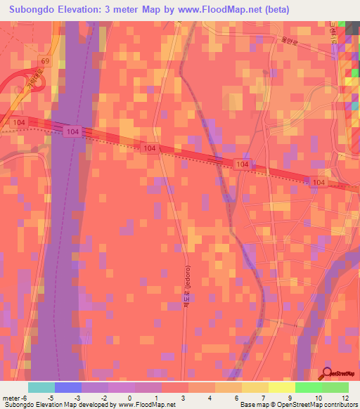 Subongdo,South Korea Elevation Map