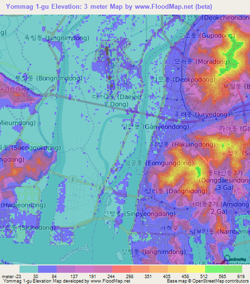 Yommag 1-gu,South Korea Elevation Map