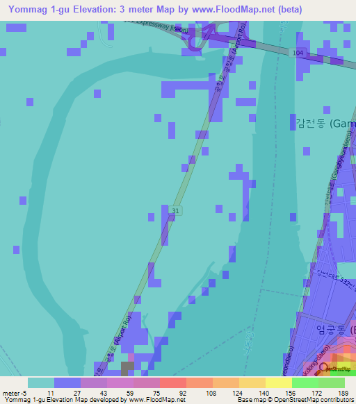 Yommag 1-gu,South Korea Elevation Map