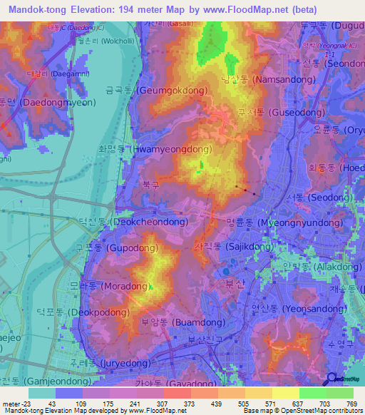 Mandok-tong,South Korea Elevation Map