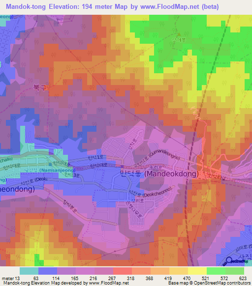 Mandok-tong,South Korea Elevation Map