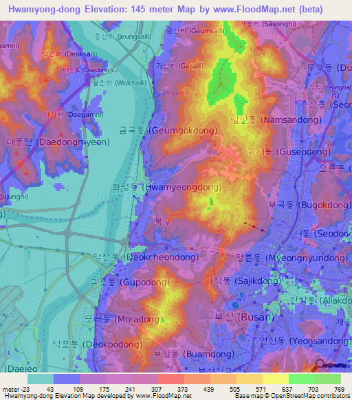 Hwamyong-dong,South Korea Elevation Map