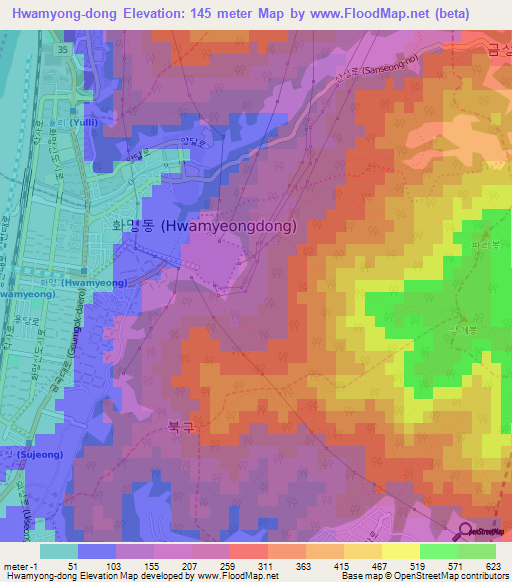 Hwamyong-dong,South Korea Elevation Map