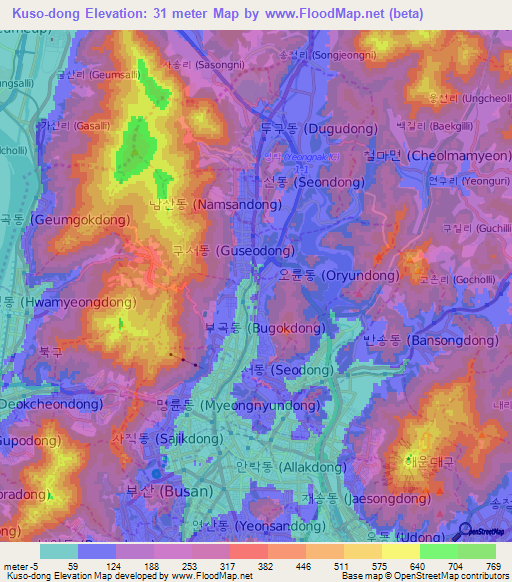 Kuso-dong,South Korea Elevation Map