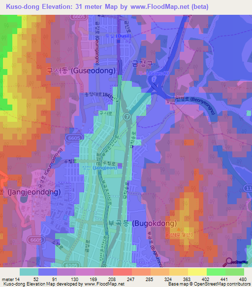 Kuso-dong,South Korea Elevation Map