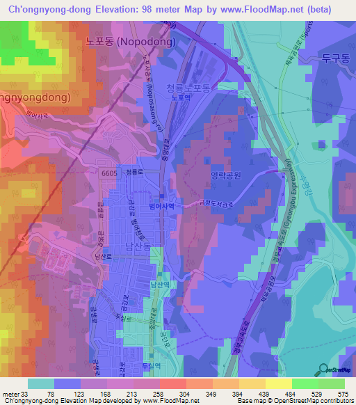 Ch'ongnyong-dong,South Korea Elevation Map