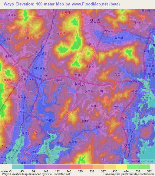 Wayo,South Korea Elevation Map