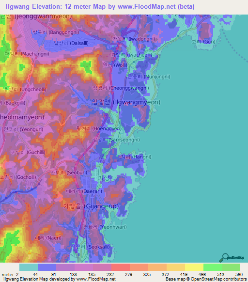 Ilgwang,South Korea Elevation Map