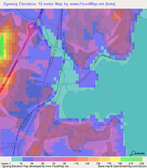 Ilgwang,South Korea Elevation Map