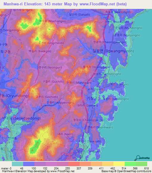 Manhwa-ri,South Korea Elevation Map