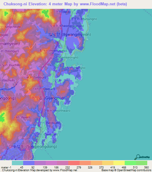 Chuksong-ni,South Korea Elevation Map