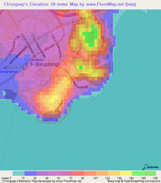 Ch'ongsap'o,South Korea Elevation Map