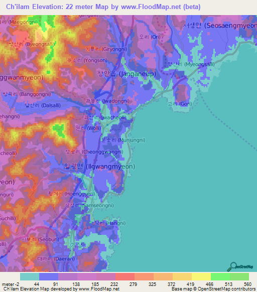 Ch'ilam,South Korea Elevation Map
