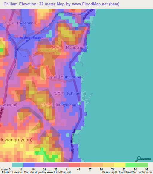 Ch'ilam,South Korea Elevation Map