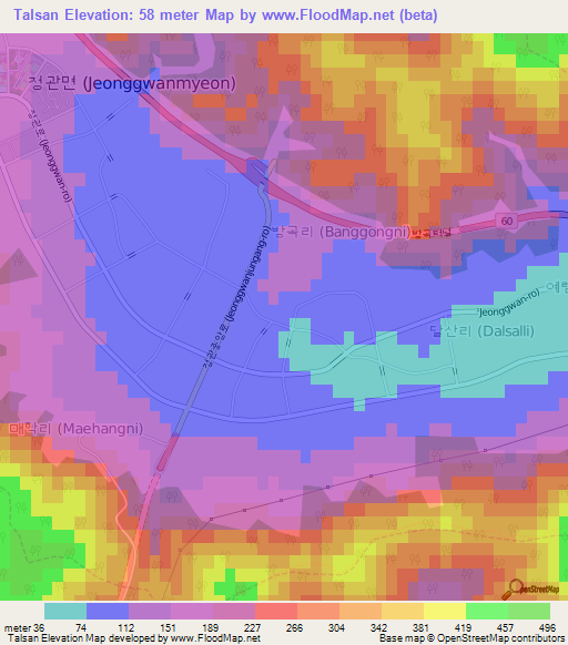 Talsan,South Korea Elevation Map