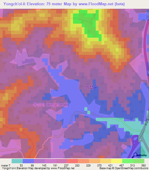 Yongch'ol-li,South Korea Elevation Map