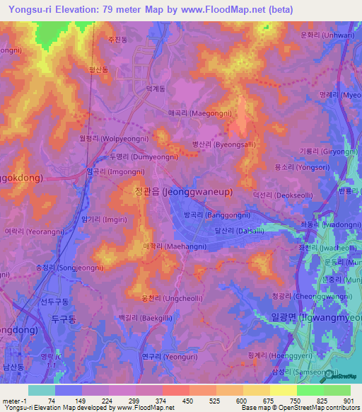 Yongsu-ri,South Korea Elevation Map