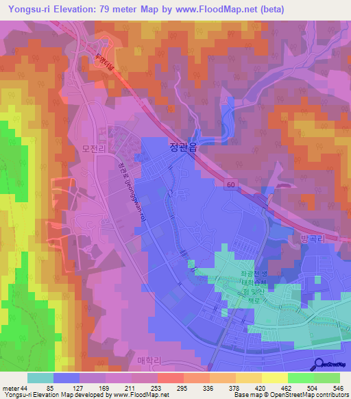 Yongsu-ri,South Korea Elevation Map