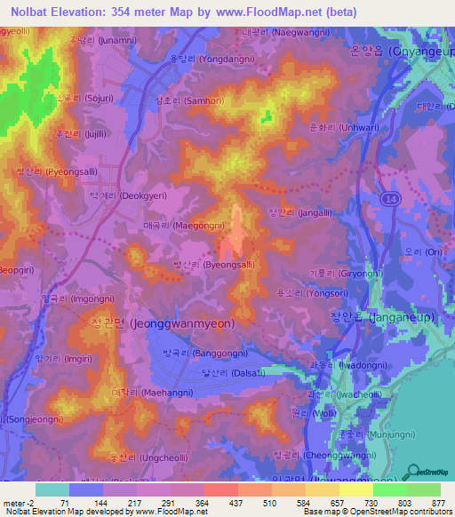 Nolbat,South Korea Elevation Map