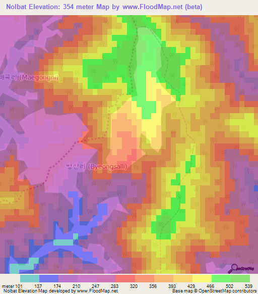 Nolbat,South Korea Elevation Map